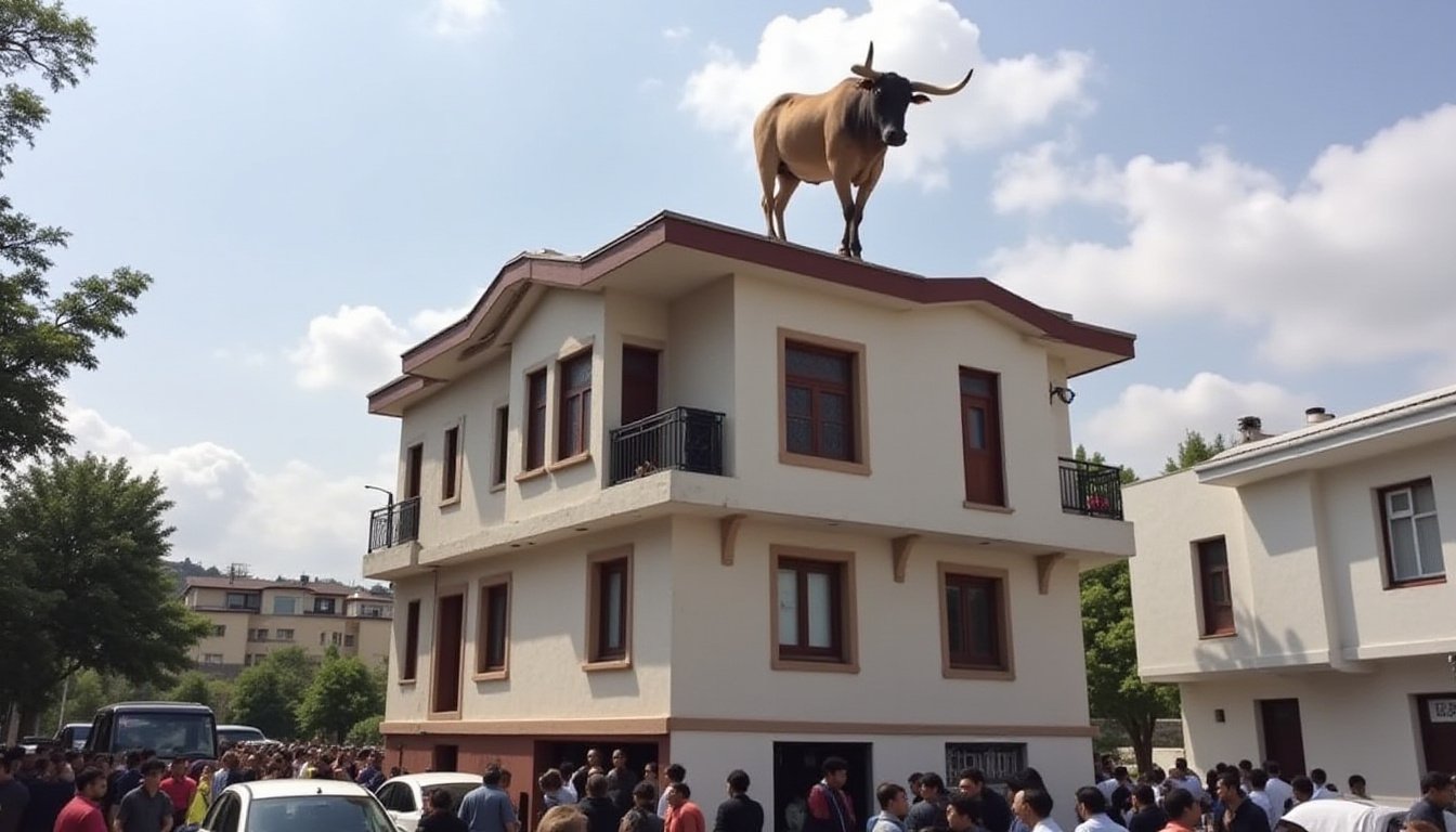 Bursa; Pes Dedirtti Boğa 6 Katlı Binanın Terasında Kesildi!