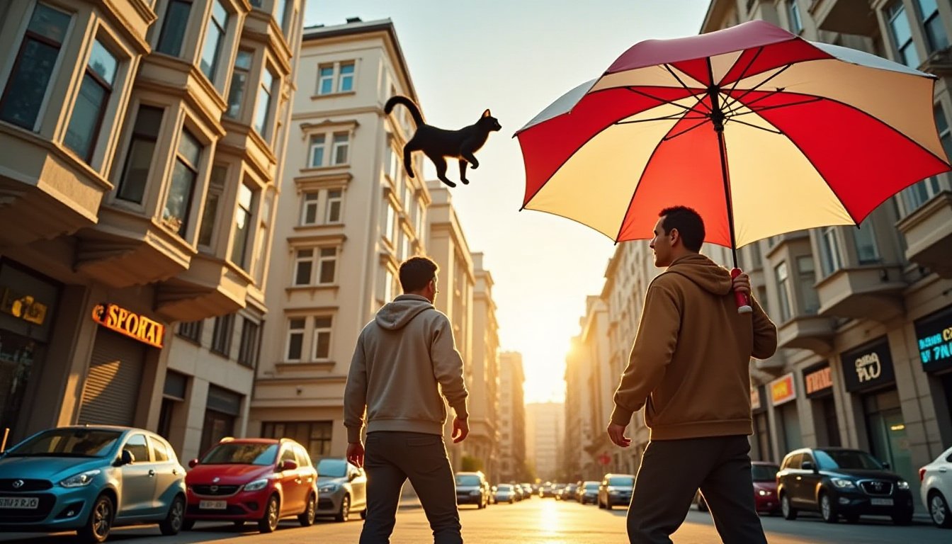 İstanbul’da Mucize 7. Kattan Düşen Kediyi Esnaf Şemsiyeyle Yakaladı!